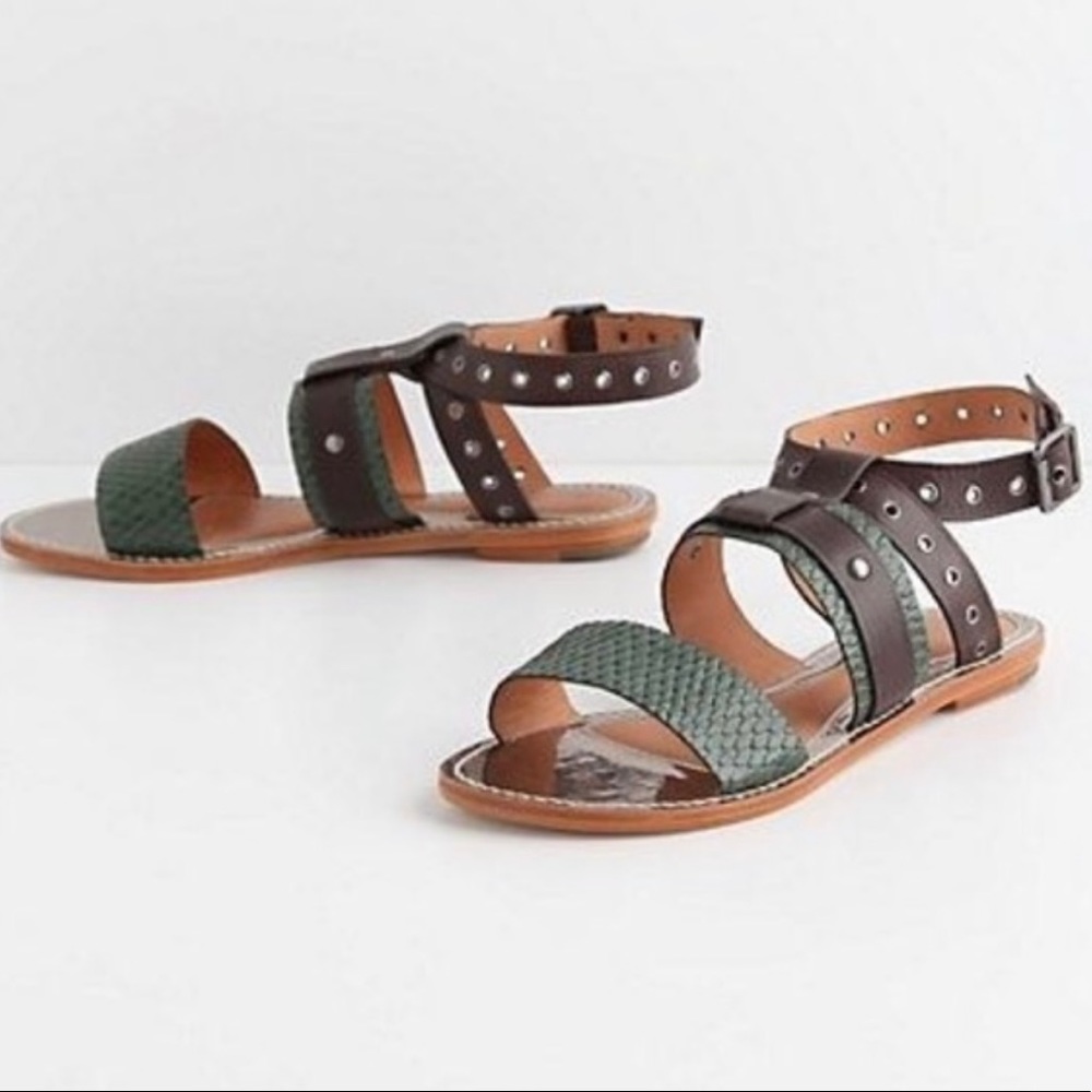 anthro | leifsdottir ulli capri sandals green snakeskin grommets 39